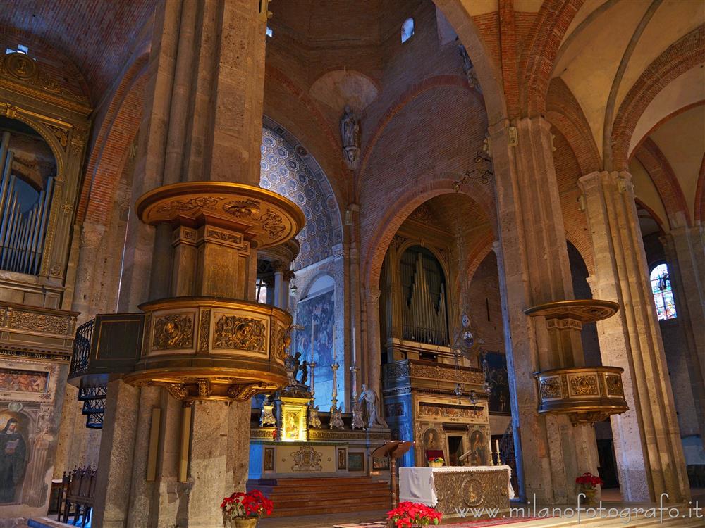 Milan (Italy) - Altar and pulpits the Basilica of San Simpliciano